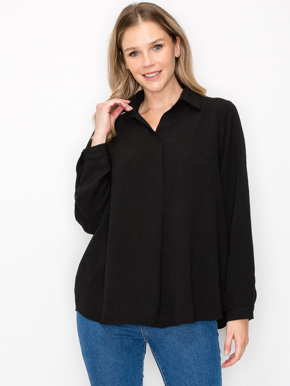 Joh Apparel WANDA LIGHTWEIGHT FLOWY WOVEN CREPE TOP